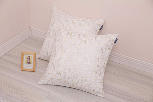Gold Sofa Throw Pillow Cover 1pc 20X20inch Ecru White Textural Linen Look Metallic Print Rhombus Wavy Christmas Geometric Decorative Pillowcase Co...