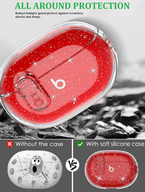 Olytop Clear Case for Beats Studio Buds/Buds + Case 2021/2023, Soft Glitter Bling Transparent Protective Skin with Cleaner Kit& Keychain Girl Wome...