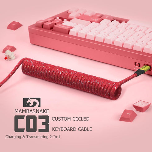 ATTACK SHARK Custom Coiled USB C to A Cable for Gaming Keyboard,Double-Sleeved Starlight Braided Cable with Detachable Metal Aviator 24K Gold Conn...