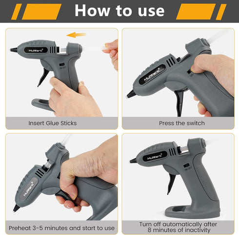 MULWARK Cordless Hot Melt Glue Gun, Rechargeable Fast Preheating Mini Glue Gun Kit with 30 Pc Premium Glue Sticks and Nozzle Cap, Wireless Hot Glu...