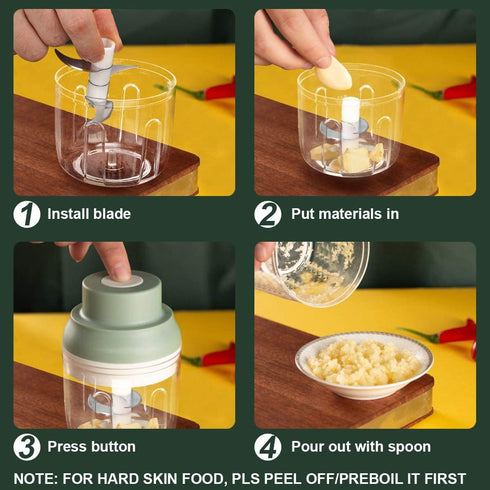 Electric Garlic Chopper Mini, Garlic Masher Mincer Crusher Pepper Chili Nuts Meat Grinder, Food Processor Small with Garlic Peeler And Spoon, 250M...