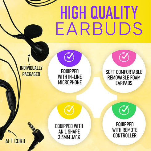 Wired in-Ear Earphone Headphones with Microphone, Remote Controller, 3.5mm Connector and Sponge Covers, Bulk Wholesale, 10 Pack, Black Color...
