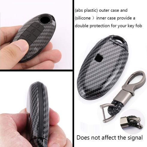 ontto 5-Button Key Case Fit for Nissan Remote Key Fob Cover Fit for Infiniti Carbon Texture red...