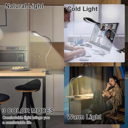 Desk lamp Eye-Caring Table Lamps, 360°Rotation Gooseneck Clip on Lamp Reading Light, Portable Reading Book Light, Clamp Light, Study Desk Lamps fo...