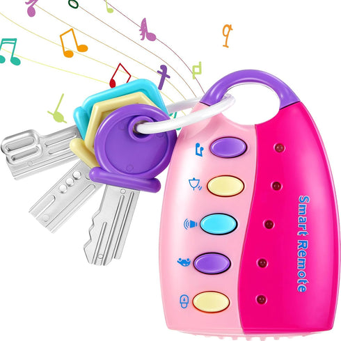 Skylety Musical Smart Remote Key Toy Fake Car Toy Keys with Sound and Lights Fun and Educational Key Toys for Travel Play (Pink)...
