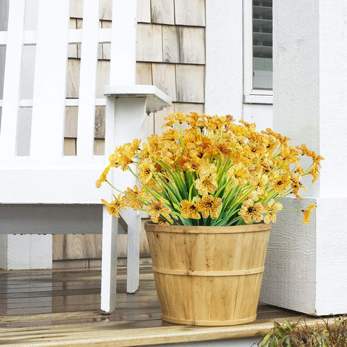 12 Bundles Artificial Flowers Outdoor UV Resistant Flowers No Fade Faux Plastic Plants Garden Porch Window Box Decorating (Yellow)...