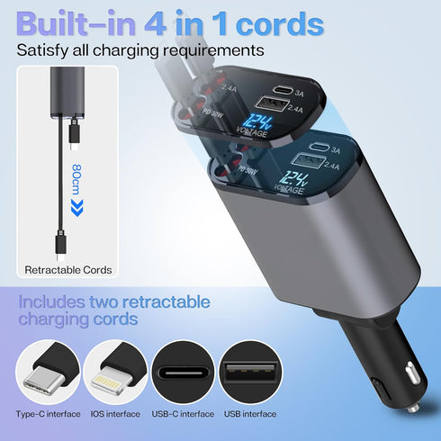 Upgraded Retractable Car Charger with 100W...