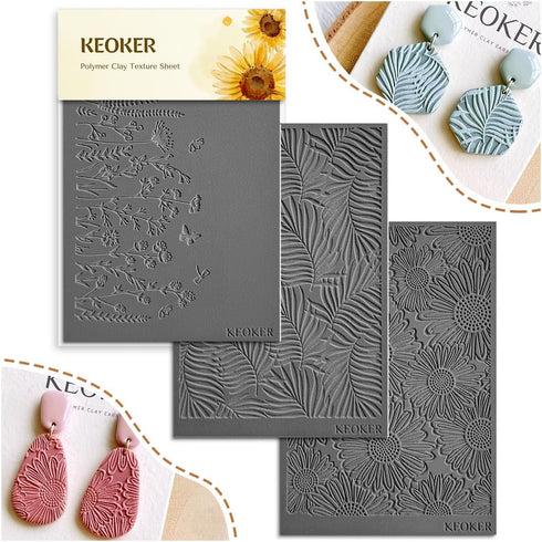 KEOKER Polymer Clay Texture Sheets, Clay Texture Mat for Making Earrings Jewerly, Polymer Clay Earrings Tools (A+B+C)...