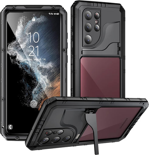 Mitywah Waterproof Case for Samsung Galaxy S22 Ultra, Heavy Duty Metal Kickstand Case, Full Body Shockproof Phone Case with Built-in Screen Protec...