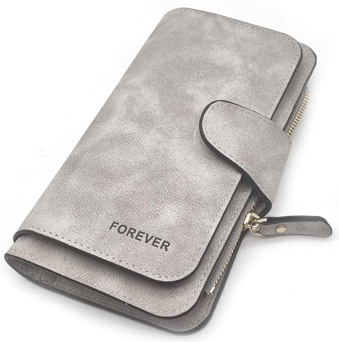 Soft PU Leather Trifold Women's Fashion Wallets Card, Coin Organizer Buckle Opening Lady Clutch (Gray)...