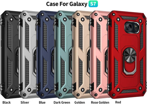 Androgate for Samsung Galaxy S7 Case with HD Screen Protectors, Military-Grade Metal Ring Holder Kickstand 15ft Drop Tested Shockproof Cover Case ...