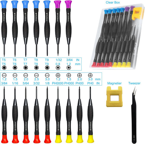 18PCS Mini Precision Screwdriver Set With Case, Lengnoyp Magnetic Small Flathead Phillips Pentalobe Torx Star Screwdriver Set Kit and Tweezers for...