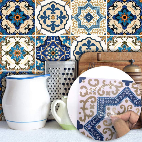 Self-Adhesive Wall Tile Decals, Peel and Stick Tile Stickers, Waterproof Backsplash Stickers for Kitchen Bathroom Decor, 8x8inch 10Pcs, Moroccan 0...