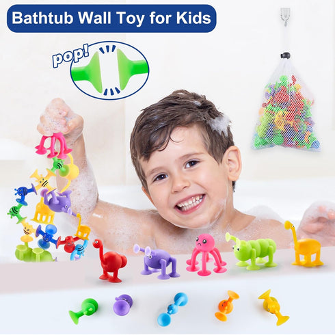 ZMZS Suction Toys for Baby, Bath Toys for Kids Ages 4-8, 40 Pieces Toddler Stress Release Sensory Toys, Suction Cup Animal with Dinosaur Eggshell ...