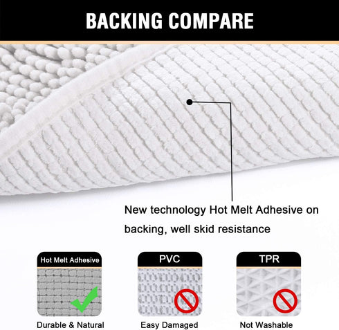 H.VERSAILTEX Pure White Bath Mat Bathroom Rug Bath Rugs for Bathroom Non Slip Bath Mats Extra Thick Chenille Rug 17" x 24" Absorbent Soft Shaggy W...