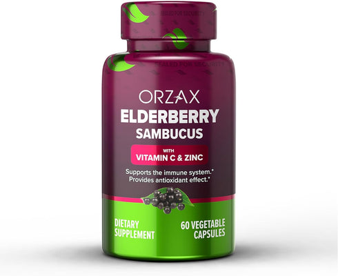 ORZAX Elderberry Capsules - Immune Support Supplement with Elderberry Vitamin C and Zinc - Antioxidants Supplement for Women and Men (60 Vegetable...