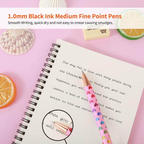 Bling Metal Pens, 6 Pack 1.0 mm Click Retractable Ballpoint Pens Black Ink Medium Point Gift Pens Glitter Retractable Pen Comfortable Writing Pens...