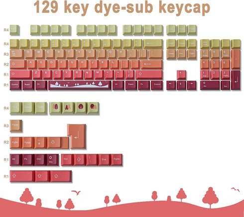 JOMKIZ PBT Keycaps,129 Keys Dye Sublimation Cherry Profile Keycaps with 6.25U Spacebar Autumn Keycap Set for Cherry MX Switches ISO/ANSI Layout Me...