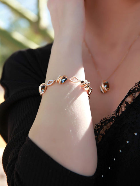 Leafael Wish Stone Link Charm Bracelet with Birthstone Crystals, Rose Gold Plated or Silver-tone, 7"+2"...
