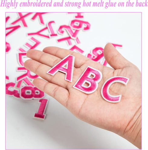 72 PCS Iron on Letters Numbers Patches, Embroidered Patches Letters A-Z Numbers 0-9 Applique for Clothes, Dress, Hat, Jeans, DIY Accessories, Pink...