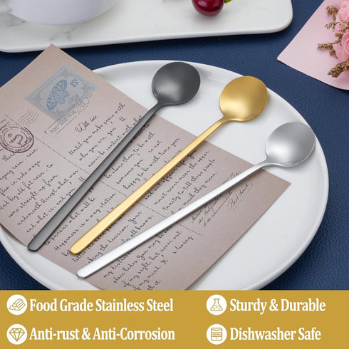 12 Pcs Teaspoons Set, 6.7 Inch Tea Spoons Long Handle, Stirring Spoons, Small Teaspoons, Food Grade Stainless Steel Spoons, Long Spoons for Stirri...