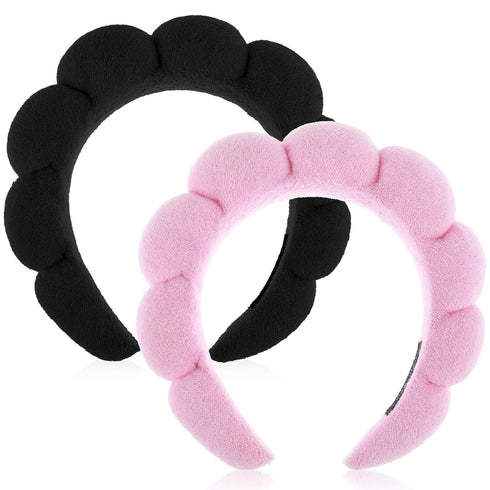 Spa Headbands for Washing Face or Facial, 2 Pack Sponge Hair bands, Bubble Skincare Headbands for Makeup, Terry Cloth Puffy Shower Headbands for W...