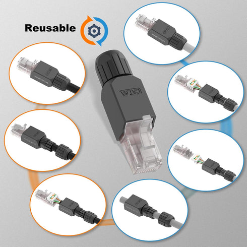 VCELINK RJ45 Connector Tool-Free, CAT6A Field Termination Plug, Gold Plated Modular Plug, UTP CAT6A Connector Toolless for 23 to 26 AWG Network Ca...