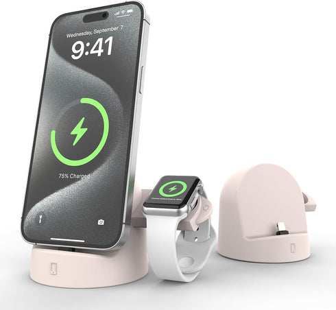 2 in 1 Charging Station for iPhone&Apple Watch,15w Charging Stand,Silicone Charging Dock Holder for iPhone14/13/12/Pro/Mini/Pro Max,iWatch Series9...