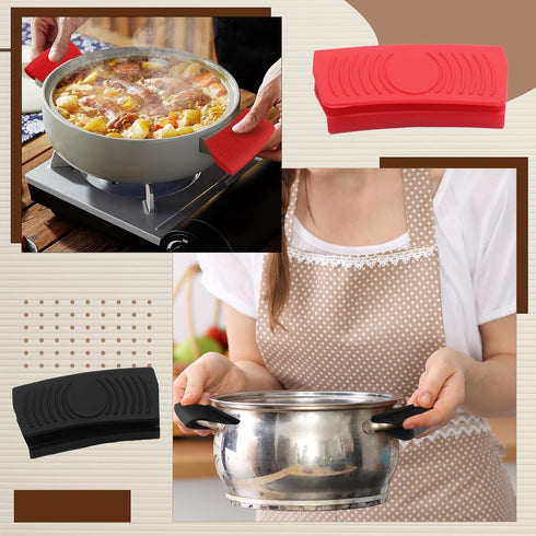 4 PCS Silicone Assist Handle Holder - Heat Resistant Pot Handle Covers - Non-Slip Handle Covers Handle Holder for Kitchen Pot Pan - Black + Red...