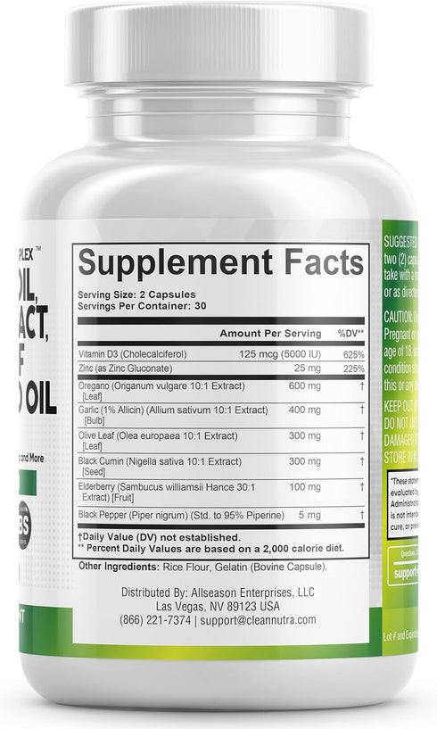 Oregano Oil 6000mg Garlic Extract 4000mg Olive Leaf 3000mg Black Seed Oil 3000mg - Immune Support & Digestive Health Supplement for Women and Men ...