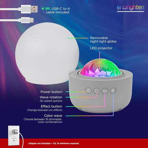 ENBRIGHTEN Aurora Wave Galaxy Projector Night Light Northern Lights Tabletop Crystal-Ball, Light for Bedroom, Playroom, Kids, Adults, and More, 76...