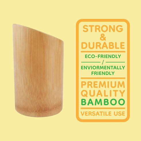 BambooMN Bamboo Kitchen Utensil Holder for Countertop, Utensil Crock for Cooking Utensils - 7" x 4" - Carbonized Brown - 1 Piece...