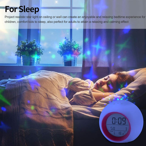 Tarklanda Kids Alarm Clock,Moon Stars Projector Alarm Clock,7 Color Changing Night Light,Snooze Touch Control Temperature for Kids’ Bedroom, Digit...