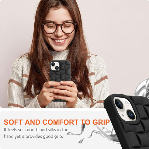 for iPhone 13 Case iPhone 14 Case Cute 3D Weave Grid Design for Women Girls Soft TPU Silicone Phone Case Raised Bumper Corners Full Protective Cas...