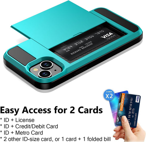 Vofolen Case Compatible with iPhone 15 with Card Holder, Dual Layer Shockproof Wallet Phone Case Hidden Card Slot Sliding Protective Hard Shell Ba...