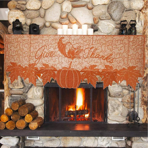 DoubleWood 20"x60" Thanksgiving Decor Fireplace Scarf Fireplace Cloth Pumpkin Lace Table Runner Fall Runner Mantle Scarves Cover for Thanksgiving ...