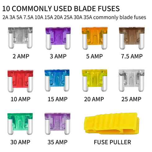 MuHize Low Profile Mini Fuse Kit - 140-Piece Low Profile Blade Fuses(2/3/5/7.5/10/15/20/25/30/35 AMP) with Puller Tool for Car Truck SUV Motorcycl...
