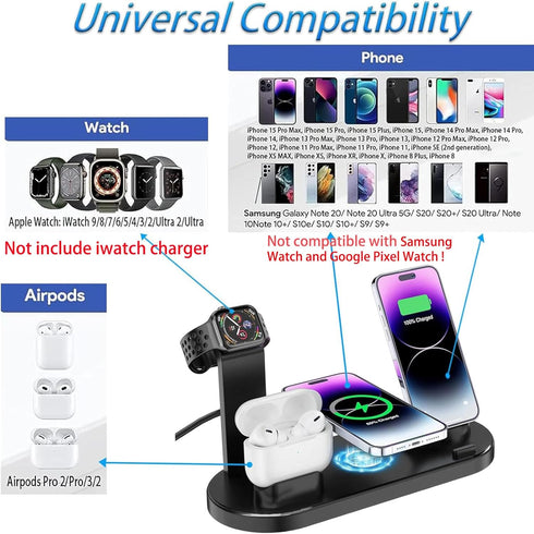 4 in 1 Wireless Charger for iPhone, Magnetic 4 in 1 Fast Charging Station Charger for Magsafe for iPhone 15/14/13 /Pro/Pro Max/12/11/X/Xr/XS/8, fo...