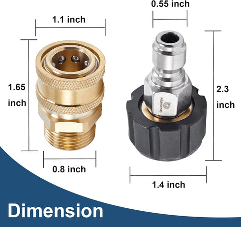 Pressure Washer Quick Connect Fittings, M22 14mm to 3/8 Inch Hose Adapter, 4 Pieces...