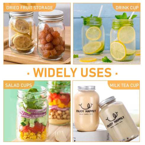 6 Pack 16 Ounce Clear Plastic Mason Jars Containers With Screw Sealing Metal Tinplate Lids,Refillable Empty PET Plastic Slime Candy Storage Jars C...