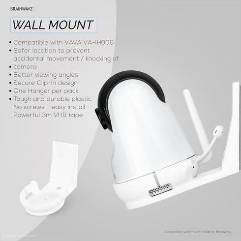 BRAINWAVZ Adheasive Wall Mount for VAVA Baby Monitor Camera (VA-IH006) Shelf - No Screws, Easy to Install, No Mess, Strong Mount Holder, White...
