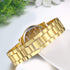 JewelryWe Men Women Watches Stylish Rhinestone Round Quartz Watch Gold Plated Stainless Steel Wristwatch for Valentine’s Day...