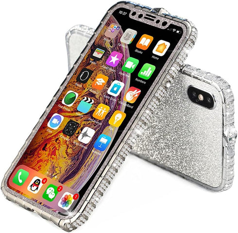 Fusicase for iPhone XR Diamond Case Glitter Sticker Bling Rhinestone Crystal Metal Bumper Frame Case Cute Luxury for Women Girls Shiny Sparkle Ele...