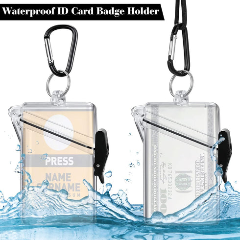 4 Pack Waterproof ID Card Badge Holder Case Clear ID Holder Waterproof Card Holder for Swimming with Lanyard and Keychain for Id Badges Credit Car...