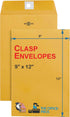 Clasp Envelopes, 9" x 12" Envelopes, Gummed Flap With Metal Clasp Closure, Perfect For Office, Home And School Use, 28Lb Brown Craft Envelopes - 9...