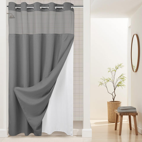 River Dream Heavyweight No Hooks Required Dotted Waffle Weave Shower Curtain with Snap in Liner -Stall 54W x 80H,Hotel Grade,Spa Like Bath Curtain...