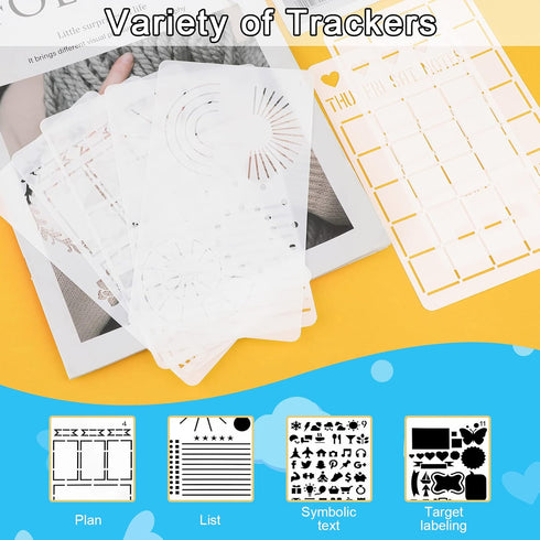30 Pieces Mixed Bullet Journal Stencil Kit, Letter Drawing Painting Alphabet, Reusable Accessory for DIY Planner Scrapbooking Wall Decor (17.8 x 1...