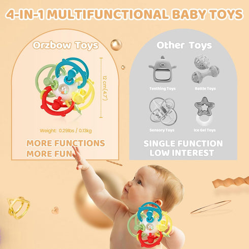 Orzbow Rattle & Sensory Teething Toys for Baby, Montessori Teethers Toys for Babies 3-12 Months, Infant Teething Relief Chew Toys, Stimulating Lit...