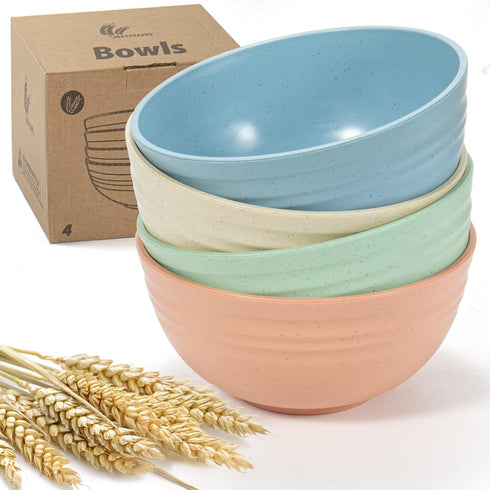 Cereal Bowls-Set of 4 Wheat Straw Fiber Bowls, Unbreakable And Reusable Light Weight Bowl For Rice Noodle Soup Snack Salad Fruit BPA Free Dishwash...