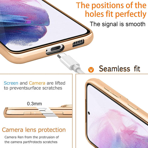 Compatible with Samsung Galaxy S21 Case, Finger Ring Holder Case Rose Gold Plating Design for Women Girls Rotating Holder Kickstand Magnetic Shock...